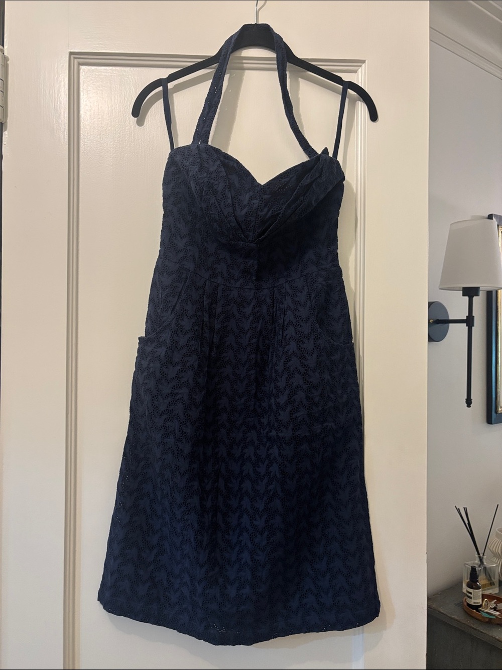 Halter  Navy eyelet A-Line summer  dress